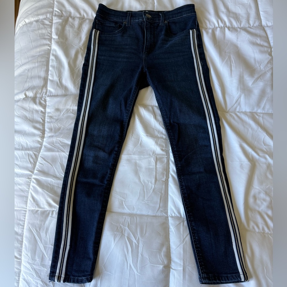 Express Ankle High Rise Stretch Denim w/ White Stripes